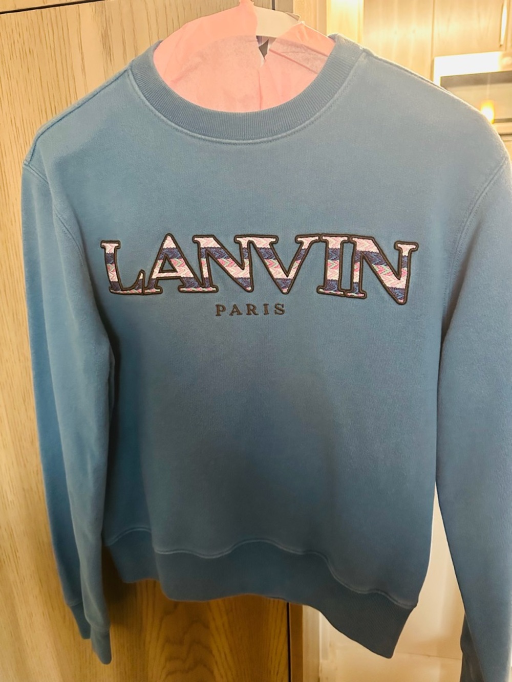 Lanvin Blue Crewneck Sweatshirt with Graphic Detail